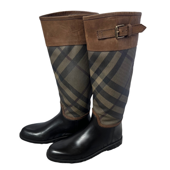 Burberry Smocked Check Rolleston Bi-Mat Rainboot Women Size EU39/US9 - Picture 1 of 15